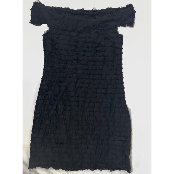 JS Collections Off-the-Shoulder Ruffle Mini Bodycon Dress Size 10 - Picture 2 of 4